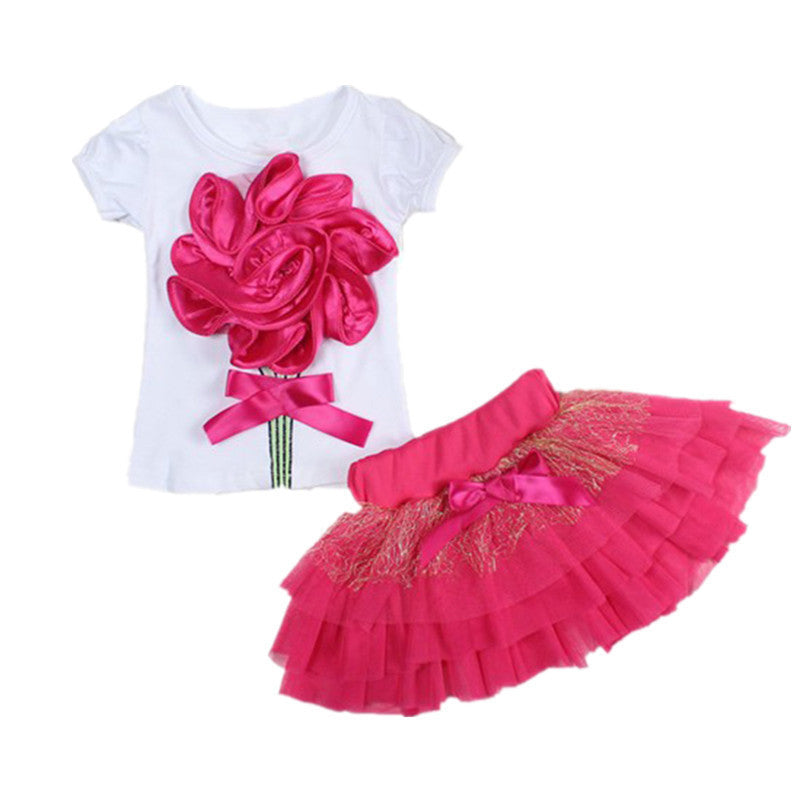 Casual clothing set 2 pieces T-shirts+short skirts with red flower outerwear and outdoor for girls new spring summer - CelebritystyleFashion.com.au online clothing shop australia