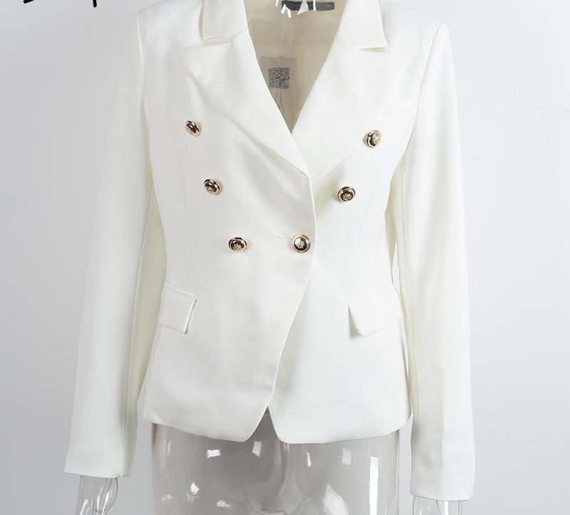 Double Breasted Blazer Coat Elegant Slim Suit Jacket - CELEBRITYSTYLEFASHION.COM.AU - 13