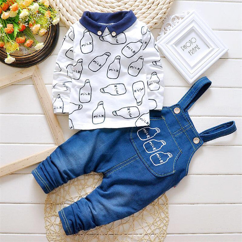 Baby Boys Clothing set Suit Overalls Gentleman long-sleeved shirt + pants 2pcs Denim jeans Kids - CelebritystyleFashion.com.au online clothing shop australia