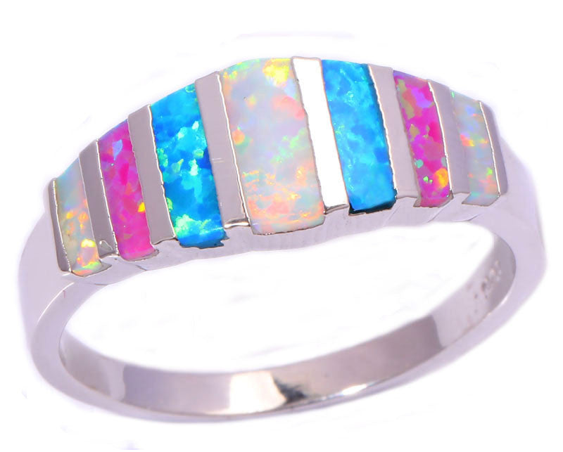 Pink Blue White Fire Opal 925 Silver Stamp Jewelry Ring For Women - CelebritystyleFashion.com.au online clothing shop australia