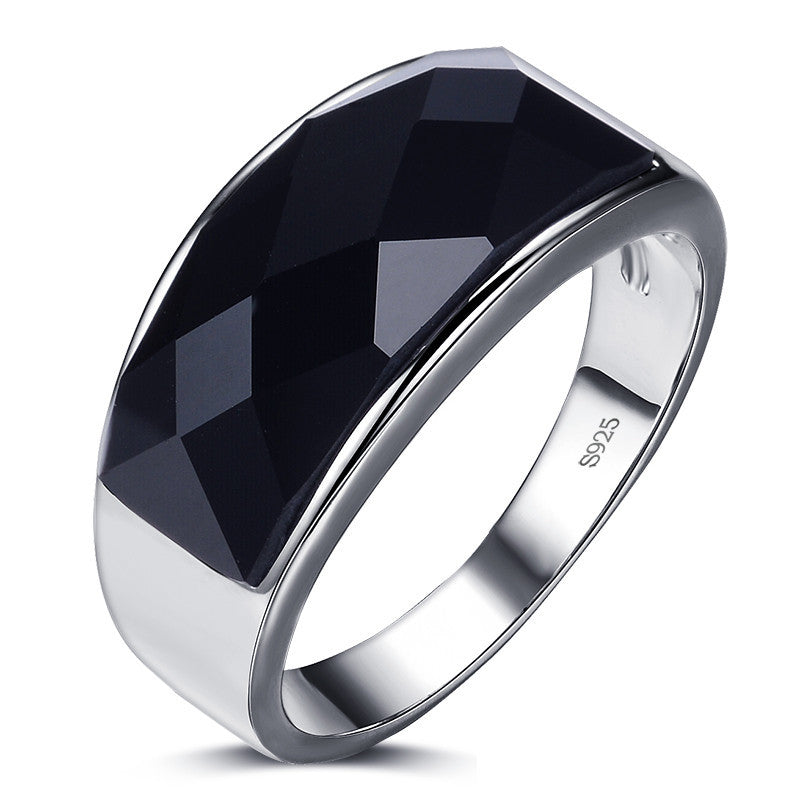 high quality black agate gem stone 925 sterling silver men finger rings wedding ring for man jewelry - CelebritystyleFashion.com.au online clothing shop australia