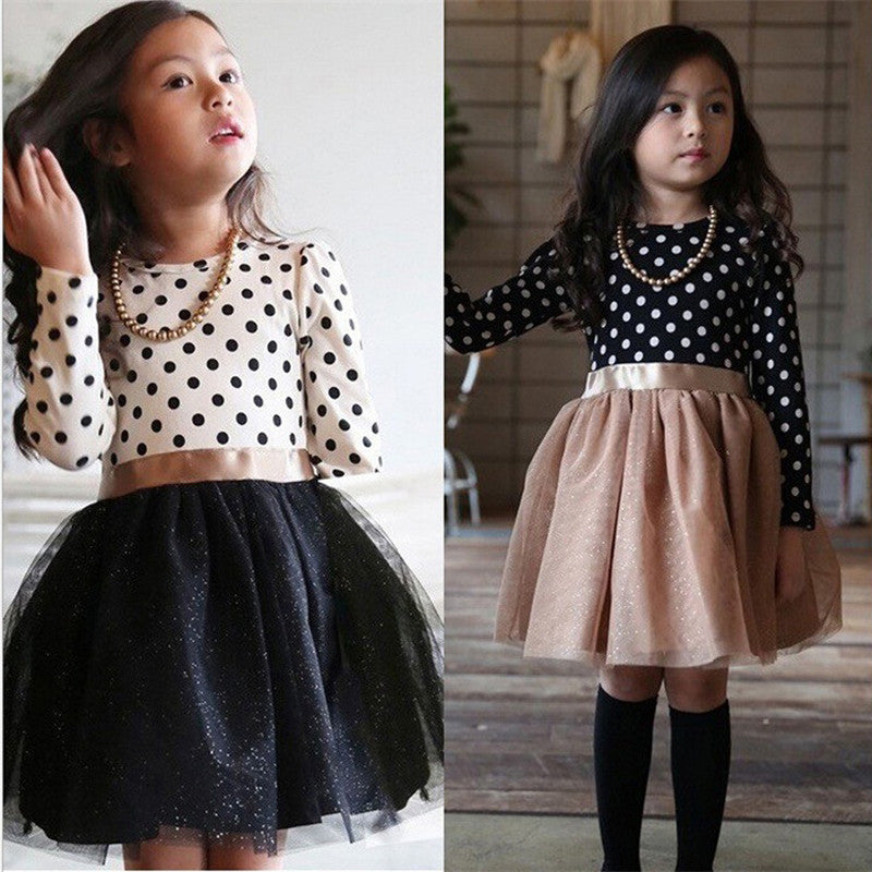 Fashion Mini Dress For Girl Long Sleeve Bow-Knot Princess Girls Dresses Polka Dot Bow Print Girls Dress Casual Baby Clothes - CelebritystyleFashion.com.au online clothing shop australia