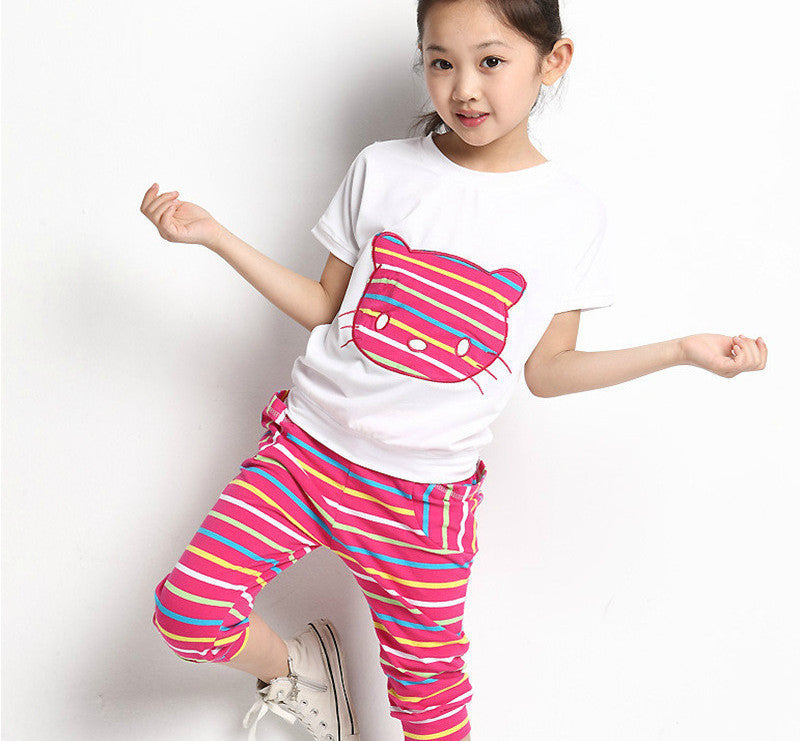 Girls Clothing Sets Kids Baby Girls Clothes Suit Children Short Sleeve Striped T-Shirt +Pants roupas infantil meninas - CelebritystyleFashion.com.au online clothing shop australia