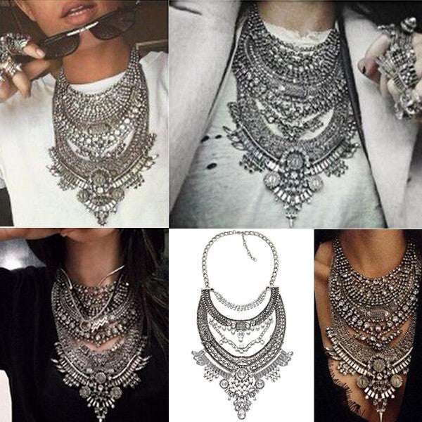 HOT Statement Necklaces & Pendants Vintage Crystal Maxi Choker Silver Collier Femme Boho Big Fashion Women Jewellery - CelebritystyleFashion.com.au online clothing shop australia