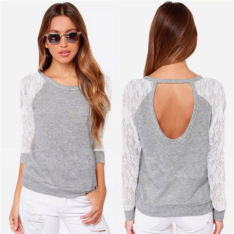 Spring Autumn Women Sweatshirts Backless Embroidery Lace Casual Hoodies Long Sleeve Sweatshirts Ladies - CelebritystyleFashion.com.au online clothing shop australia