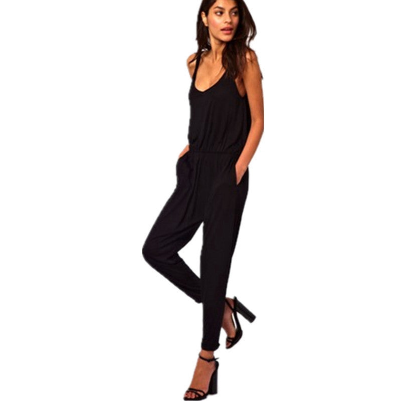 Women Sleeveless Spaghetti Strap Full Length Romper Women Jumpsuits Loose Casual High Street Overalls Plus Size - CelebritystyleFashion.com.au online clothing shop australia