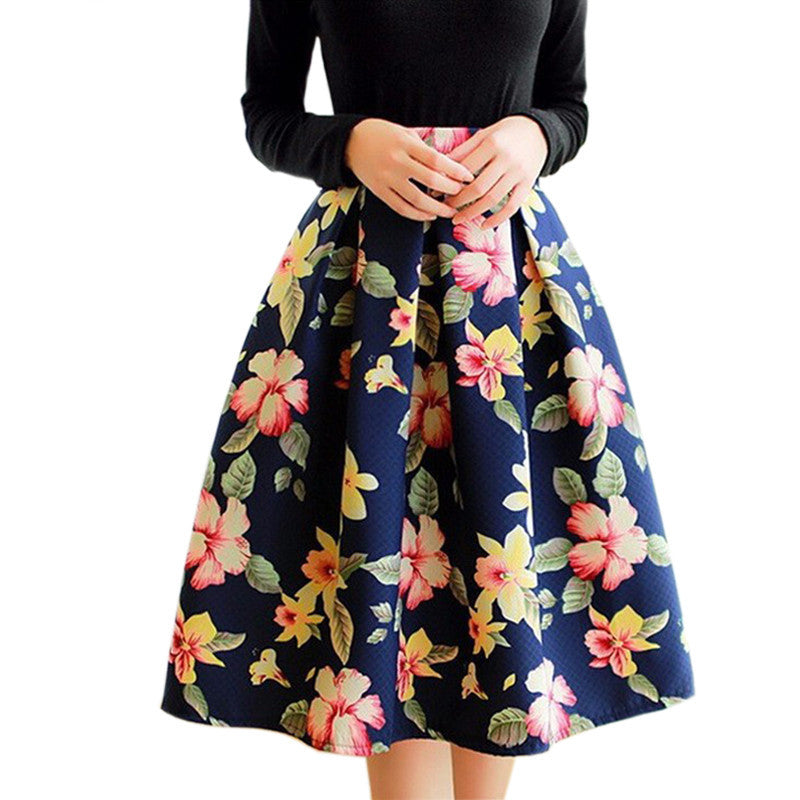 High Waist Pleated Midi Skirt Women Floral Print Long Skirts Summer - CelebritystyleFashion.com.au online clothing shop australia