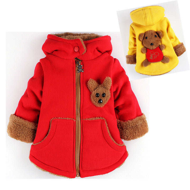 Cartoon Bear Children Winter Outwear Boys and Girls Thick Cotton Hoodies Infant Baby Cashmere Zip Sweater 1-2-3--4-5-6 Years Old - CelebritystyleFashion.com.au online clothing shop australia