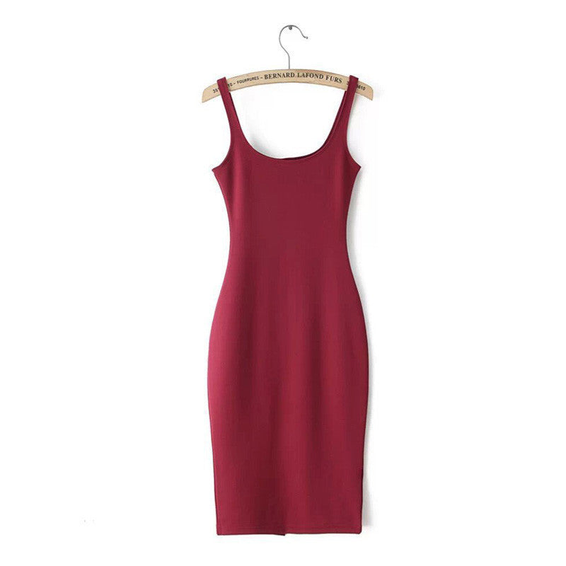 Autumn Women Dress Sleeveless Slim O-neck Solid Color Pencil Casual Tank Dress Size S M L Vestido De Verao QZ204R1 - CelebritystyleFashion.com.au online clothing shop australia