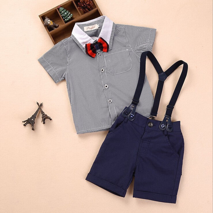 3 pieces summer boys clothing sets gentleman set baby boy clothes shirt and suspender trousers - CelebritystyleFashion.com.au online clothing shop australia