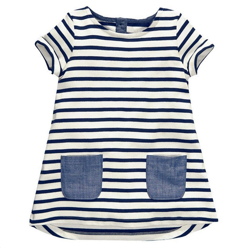 New Brand 2-7 Years Girls Short Sleeve Blue Stripe Summer Dress Cotton Casual Dresses Kids Clothing KF047 - CelebritystyleFashion.com.au online clothing shop australia