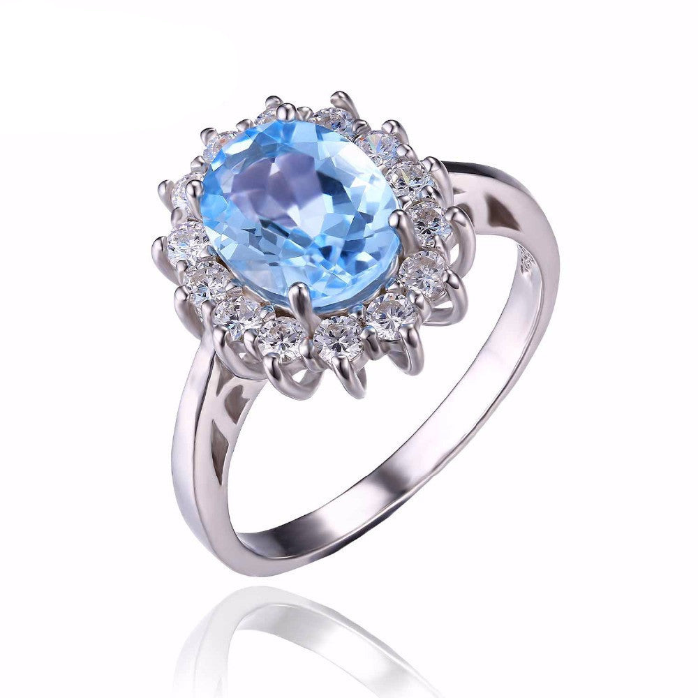Princess Diana William Kate 2.3ct Natural Blue Topaz Engagement Halo Ring 925 Sterling Silver Ring for Women - CelebritystyleFashion.com.au online clothing shop australia