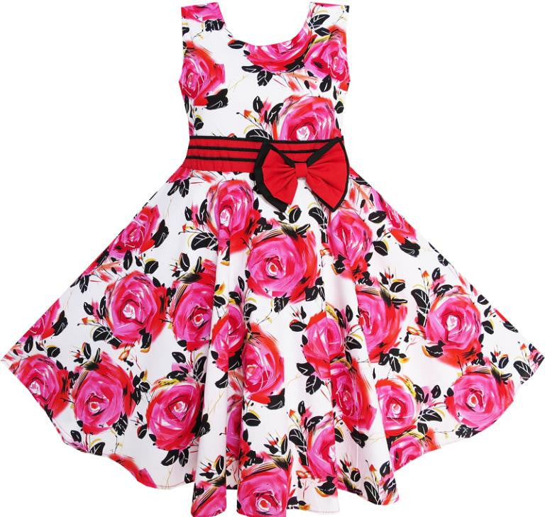 Flower Girl Dress Red Rose Party Summer Sundress Cotton Child Clothing Summer Princess Wedding Size 6-12 - CelebritystyleFashion.com.au online clothing shop australia