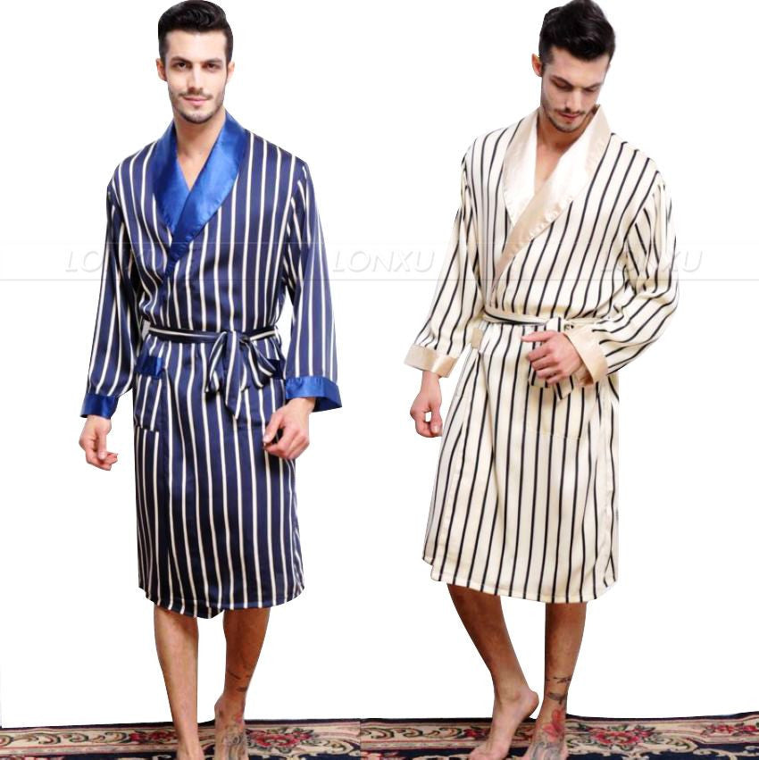 Mens Silk Satin Pajamas Pajama Pyjamas PJS Sleepwear Robe Robes Nightgown Robes S M L XL 2XL 3XL Plus Beige Blue Striped - CelebritystyleFashion.com.au online clothing shop australia
