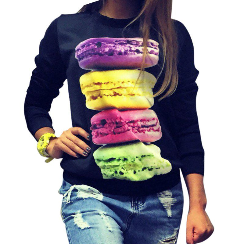 Thin Women Long Sleeve Fresh Hamburger Printed Tops Casual Hoodies Sweatshirt Tops - CelebritystyleFashion.com.au online clothing shop australia