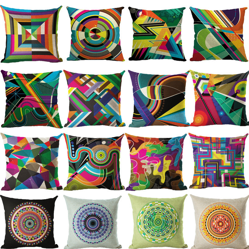 Decorative Pillow Case Colorful Geometric Pillowcase 18x18 Inches Woven Cotton Linen Chair Seat Throw Pillow Cover