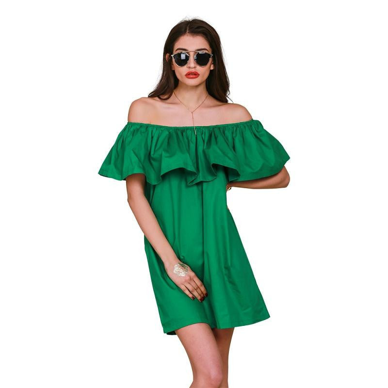 Apparel Ruffles slash neck women dress Summer style off shoulder sexy dresses vestidos White tube beach dress cotton - CelebritystyleFashion.com.au online clothing shop australia