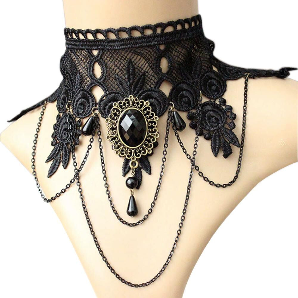 Fashion Gothic Tattoo Tassel Lace Necklace Pendant Vintage Wedding Jewelry Choker Necklace Women False Collar Statement - CelebritystyleFashion.com.au online clothing shop australia