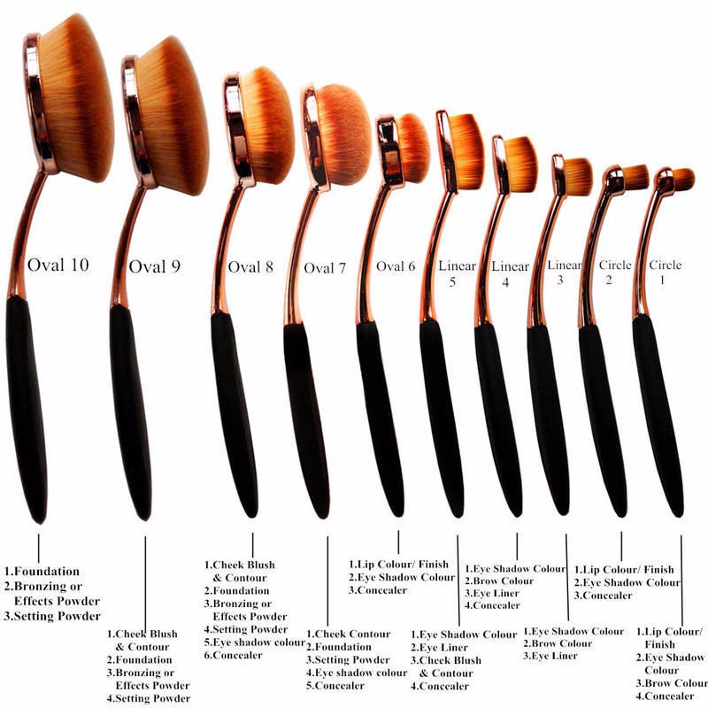 GOLD Toothbrush 10PCS Makeup Brush Set Artist Oval Puff Cream Foundation Contour Blush Powder Beauty Kit Kim Kardashian Style - CelebritystyleFashion.com.au online clothing shop australia