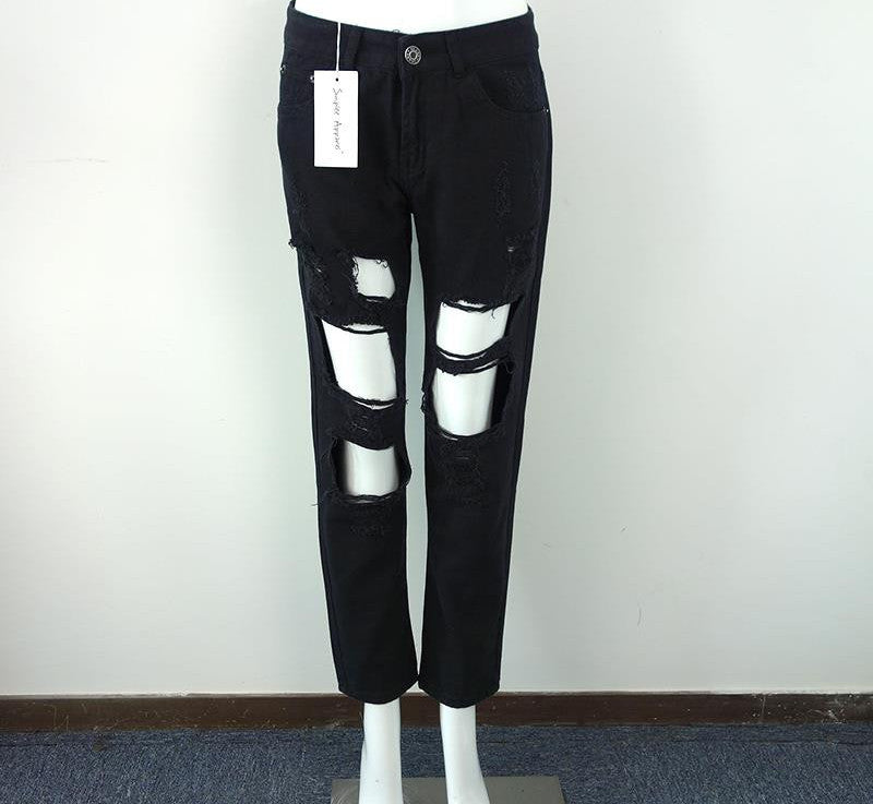 Ripped Jeans Pants Vintage Straight Jeans Mid Waist - CelebritystyleFashion.com.au online clothing shop australia