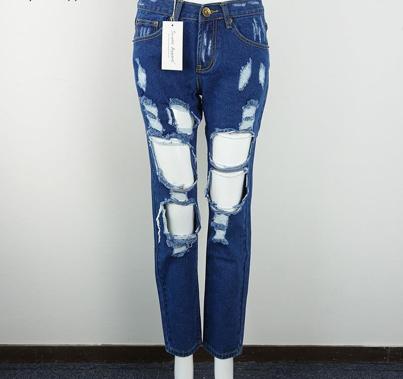 Ripped Jeans Pants Vintage Straight Jeans Mid Waist - CelebritystyleFashion.com.au online clothing shop australia