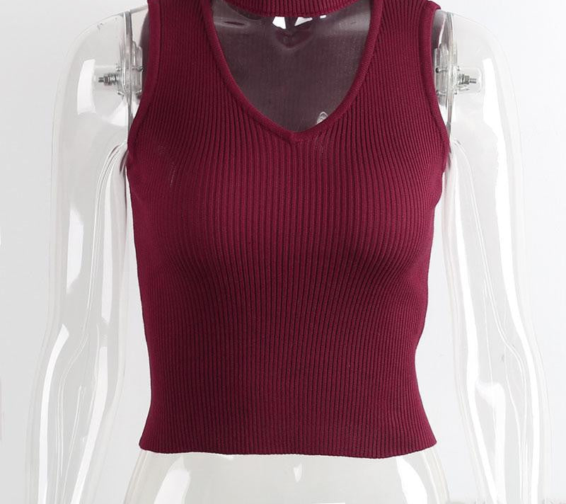 Halter Knitted Sleeveless Tank Top - CelebritystyleFashion.com.au online clothing shop australia