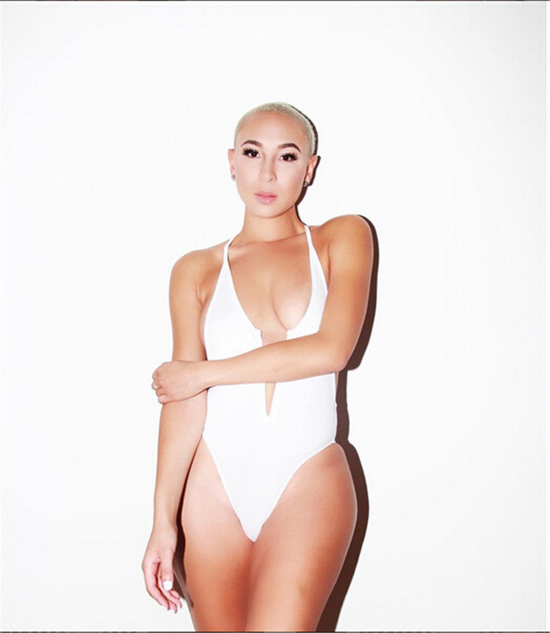 Deep V Neck Backless Kim Kardashian Style Bikini Bodysuit - CelebritystyleFashion.com.au online clothing shop australia
