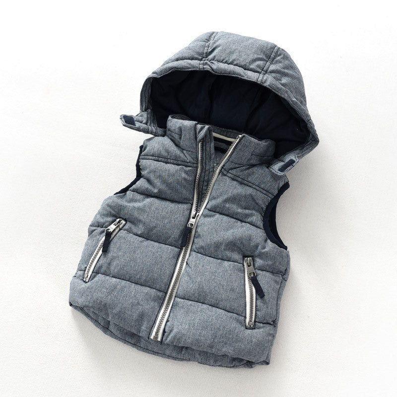 baby boy denim vest fashion child thickening vest with a hood cotton-padded winter cotton waistcoat knitted lining vests - CelebritystyleFashion.com.au online clothing shop australia