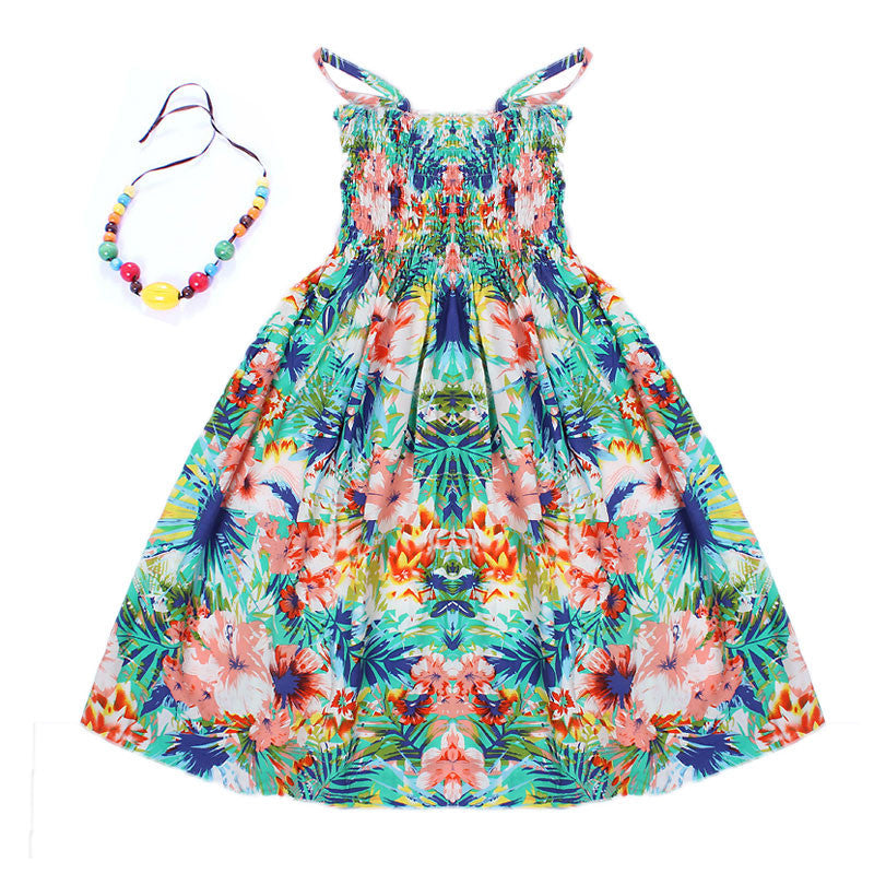 Summer kids clothing girls New 2-11Y children beach dresses for girls fashion bohemian style girls dresses free necklace - CelebritystyleFashion.com.au online clothing shop australia