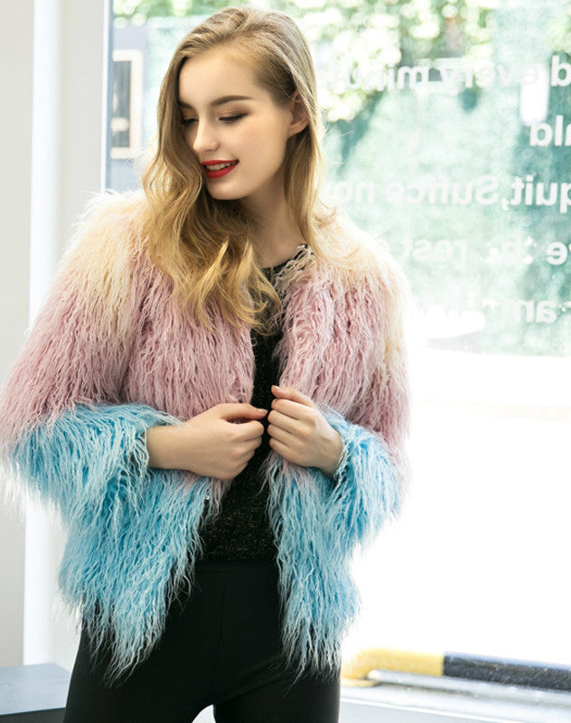 Luxury Faux Fur Coat Mix Color Shaggy Jacket - CelebritystyleFashion.com.au online clothing shop australia