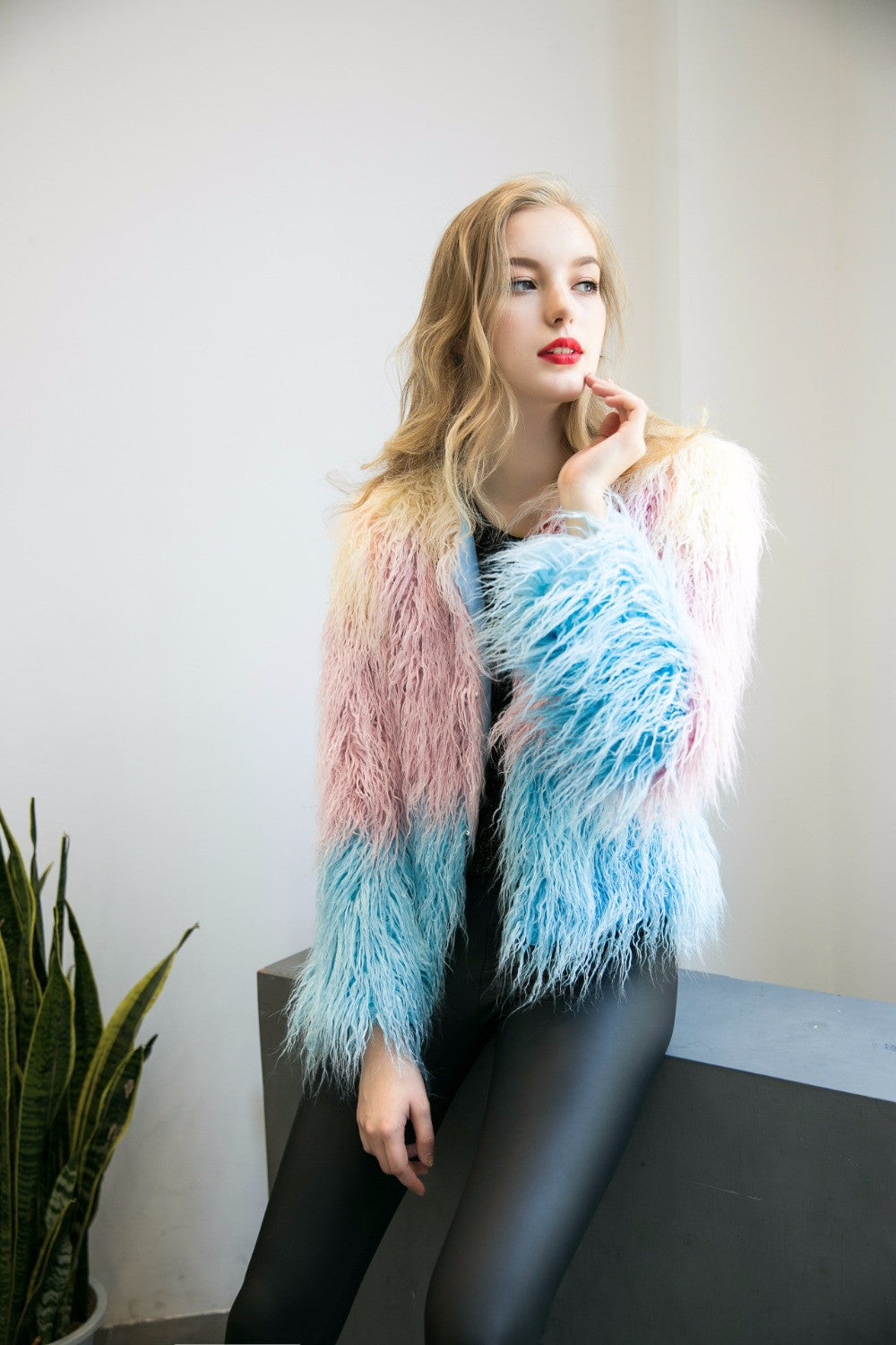 Luxury Faux Fur Coat Mix Color Shaggy Jacket - CelebritystyleFashion.com.au online clothing shop australia