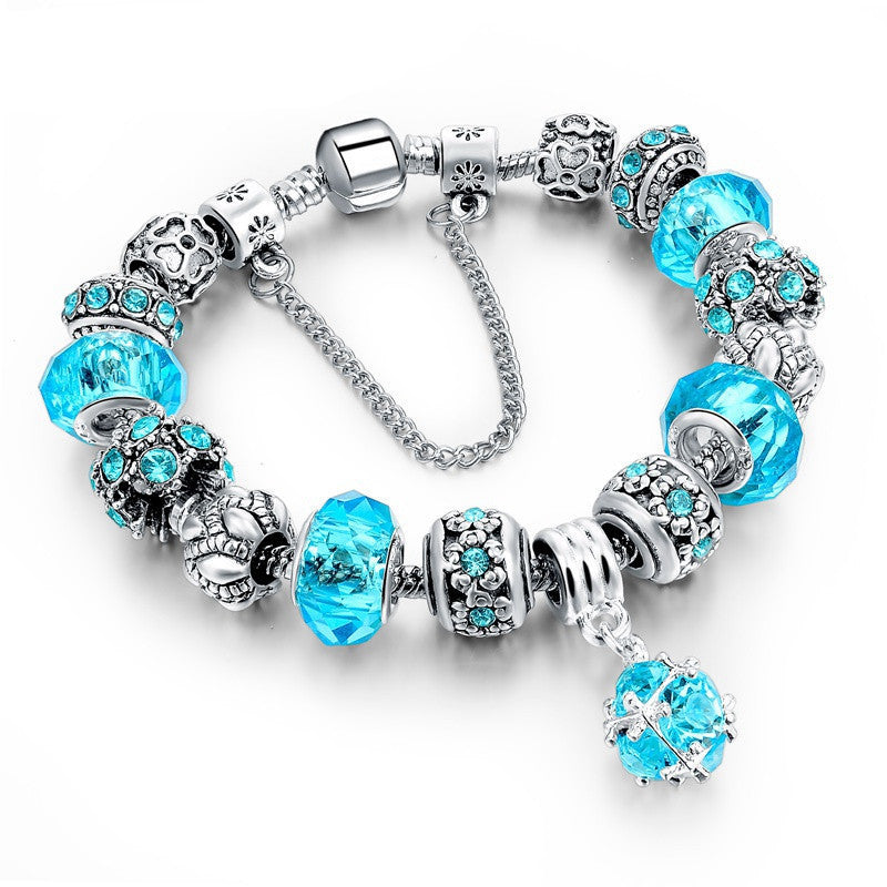 LongWay European Style Authentic Tibetan Silver Blue Crystal Charm Bracelet for Women Original DIY Beads Jewelry Christmas Gift - CelebritystyleFashion.com.au online clothing shop australia