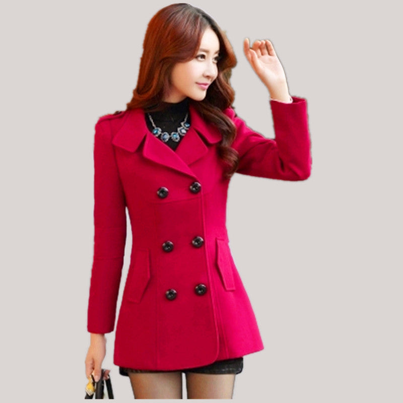 Women Woolen Coats Winter Trench Coat Fashion Solid Double Breasted Overcoat Turn-down Collar Slim Outerwear C8103 - CelebritystyleFashion.com.au online clothing shop australia