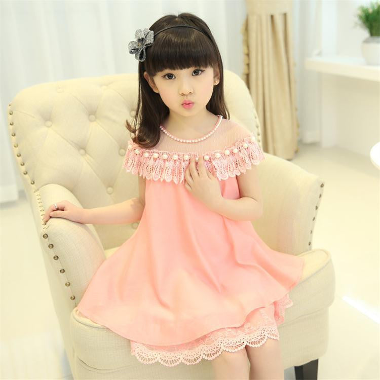 New Summer Costume Girls Princess Dress Children's Evening Clothing Kids Chiffon Lace Dresses Baby Girl Party Pearl Dress - CelebritystyleFashion.com.au online clothing shop australia