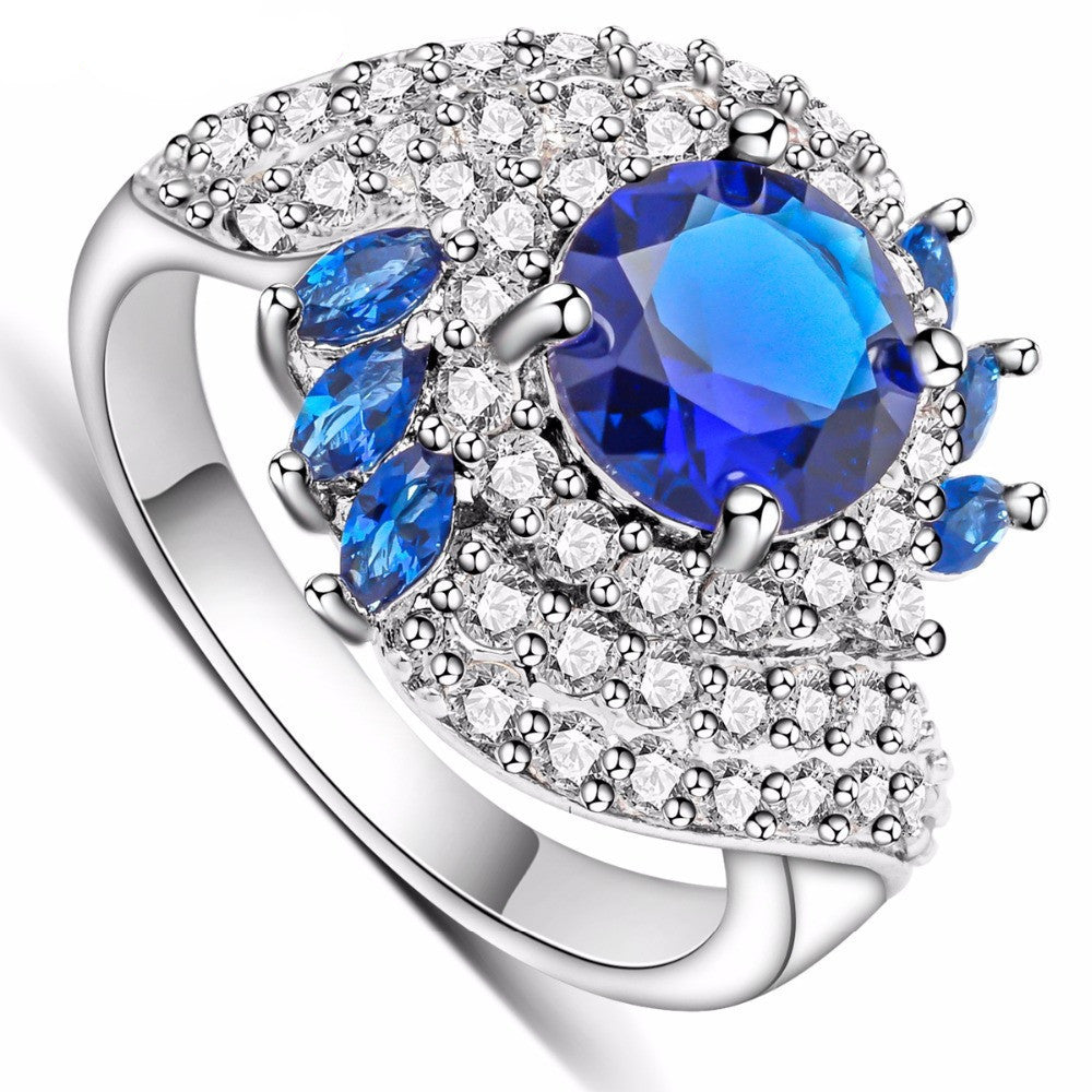 Women's Rings White Gold Filled Dark Blue zircons Jewelry Wedding Engagement Ring ALP0281 - CelebritystyleFashion.com.au online clothing shop australia