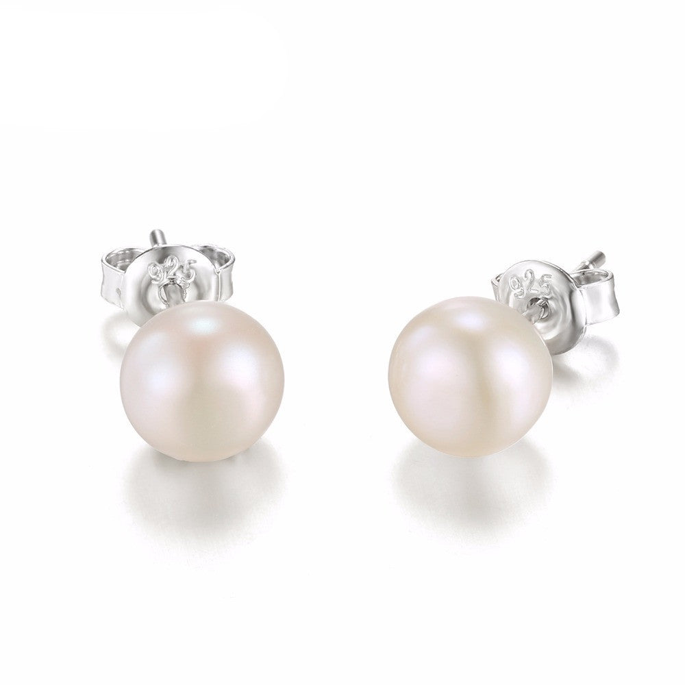 925 Sterling Silver Freshwater Cultured 8-9mm White Pearl Stud Earrings Fashion Party Stud Earring Fine Jewelry - CelebritystyleFashion.com.au online clothing shop australia