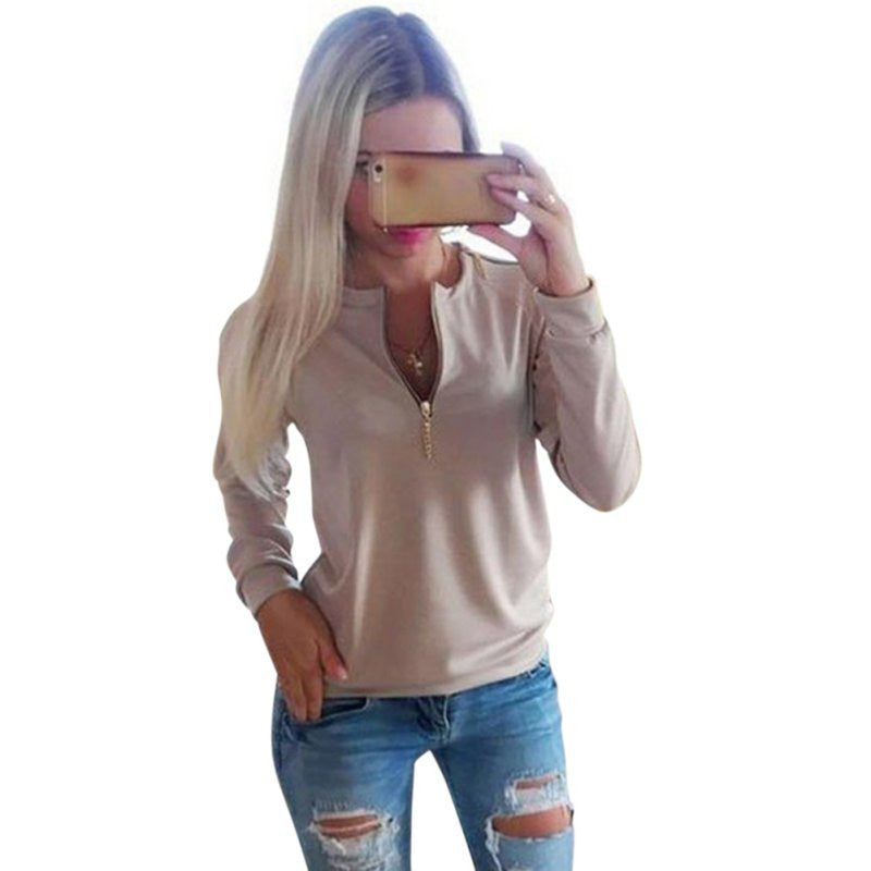 Casual Ladies V-Neck Long Sleeve Hoodie Women Winter Jumper Pullover Tops #2362 - CelebritystyleFashion.com.au online clothing shop australia