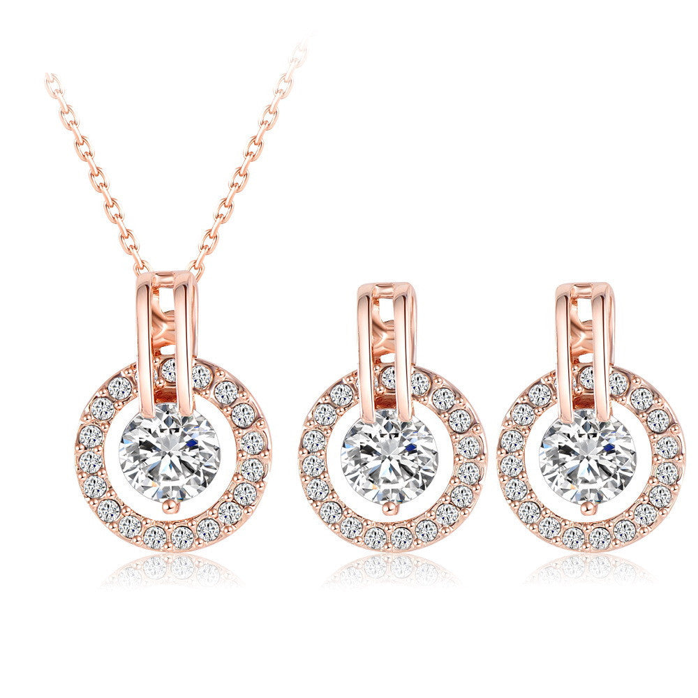 Wedding Jewelry Sets Rose Gold Plated Necklace/Earring Bijouterie Sets for Women Aretes ST0017-A - CelebritystyleFashion.com.au online clothing shop australia