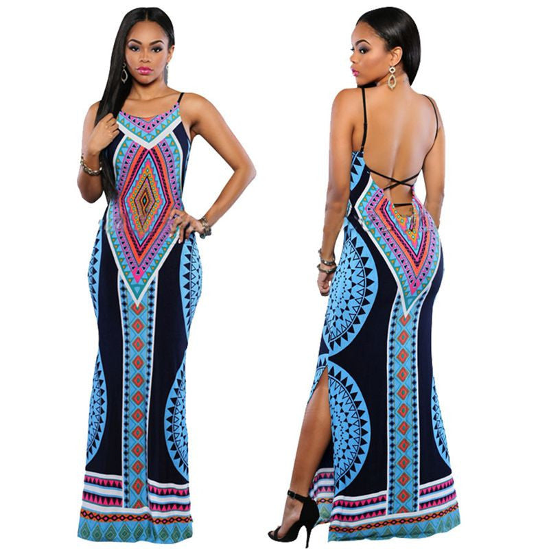 Women Summer Maxi Dress Bodycon Party Dresses Plus Size Vestidos Sexy Sundress Backless Bandage Dashiki Boho Long Dress - CelebritystyleFashion.com.au online clothing shop australia