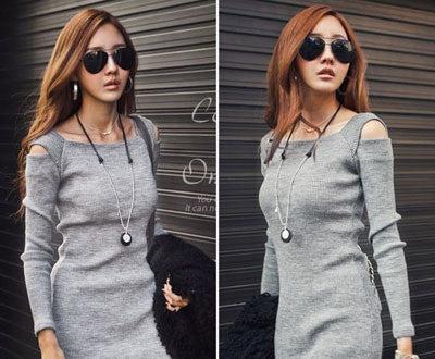 Fashion Winter Women Sweater Dress Women Clothes Ladies Long Sleeve Knitted Bodycon Stretch Party Casual Dress Black Gray CL1114 - CelebritystyleFashion.com.au online clothing shop australia