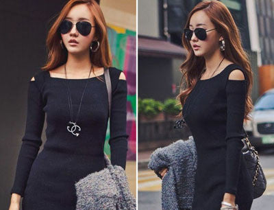 Fashion Winter Women Sweater Dress Women Clothes Ladies Long Sleeve Knitted Bodycon Stretch Party Casual Dress Black Gray CL1114 - CelebritystyleFashion.com.au online clothing shop australia