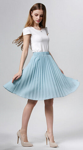 8 Colors women chiffon pleated skirt vintage high waist tutu skirts womens saia midi rokken summer style jupe femme - CelebritystyleFashion.com.au online clothing shop australia