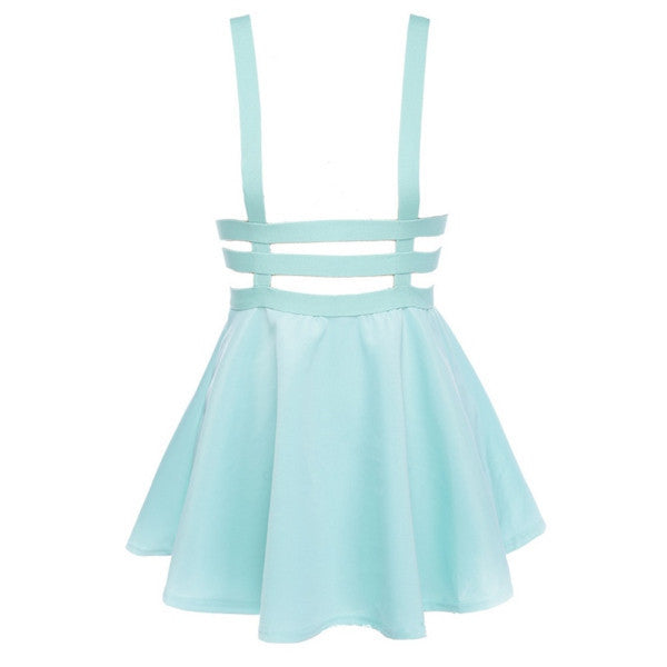 Retro Hollow Mini Skater Cute Women Suspender Clothes Straps High Waist Skirt - CelebritystyleFashion.com.au online clothing shop australia