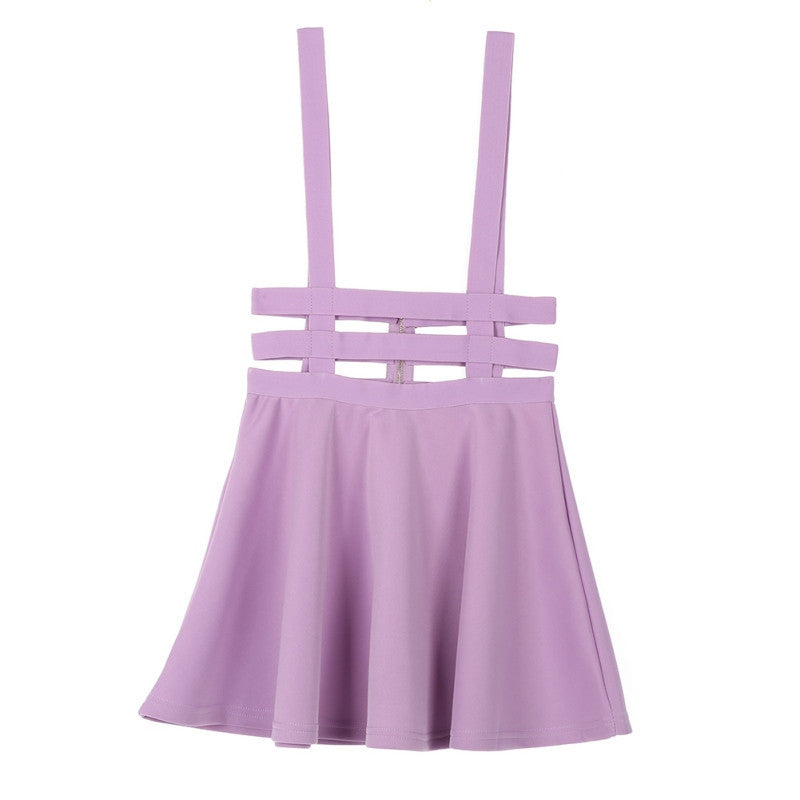 Retro Hollow Mini Skater Cute Women Suspender Clothes Straps High Waist Skirt - CelebritystyleFashion.com.au online clothing shop australia