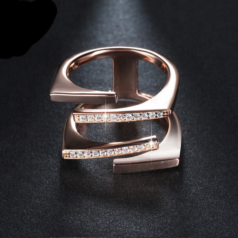 ORSA JEWELS Rose Gold/Platinum Plated Unique Geometric Design CZ Ring Paved 22 Pieces Austrian Zircon Fashion Jewelry OR127 - CelebritystyleFashion.com.au online clothing shop australia
