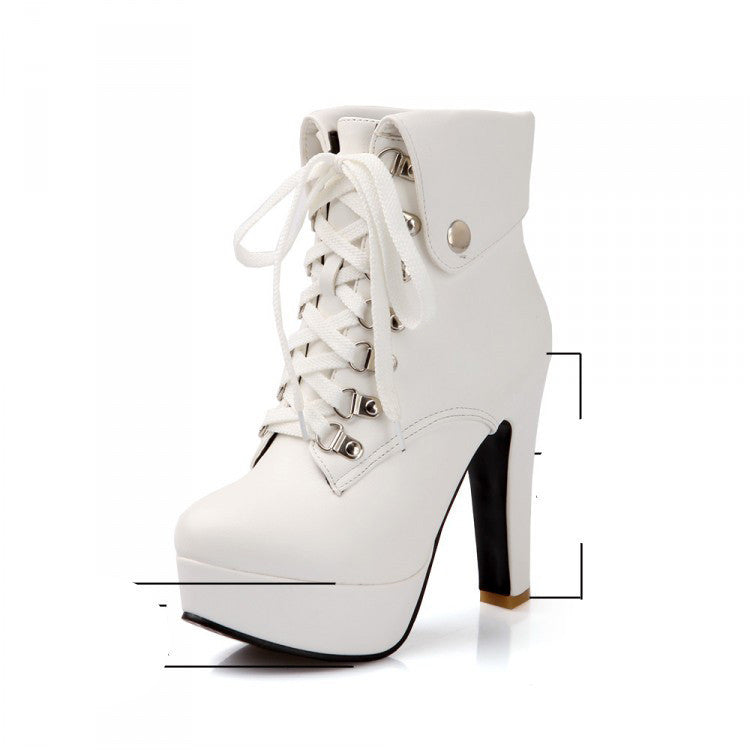 Women Faux Leather Ankle Boots Designer Fashion Platform Chunky High H