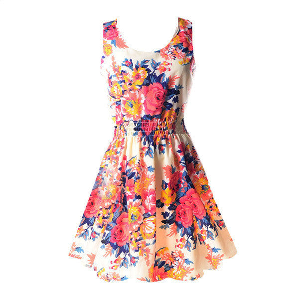 New Summer Women Tank Chiffon Beach Dress Sleeveless Sundress Floral Mini Dresses M L XL XXL 21 Colors - CelebritystyleFashion.com.au online clothing shop australia