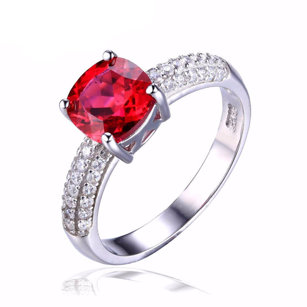 Cushion 2.6ct Created Red Ruby Solitaire Engagement Ring 925 Sterling Silver Ring Fashion Design Fine Jewelry - CelebritystyleFashion.com.au online clothing shop australia