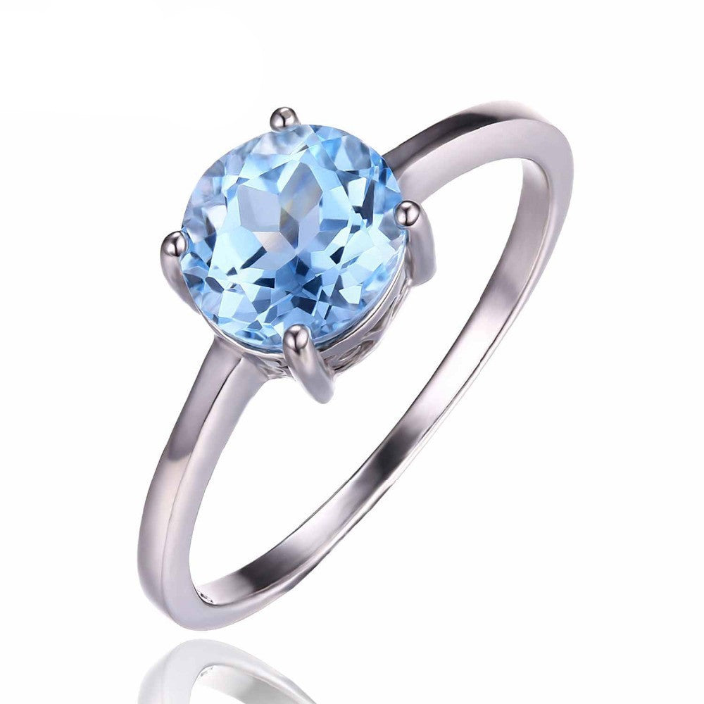 Round 1.6ct Natural Sky Blue Topaz Birthstone Solitaire Ring Genuine 925 Sterling Silver Jewelry for Women - CelebritystyleFashion.com.au online clothing shop australia