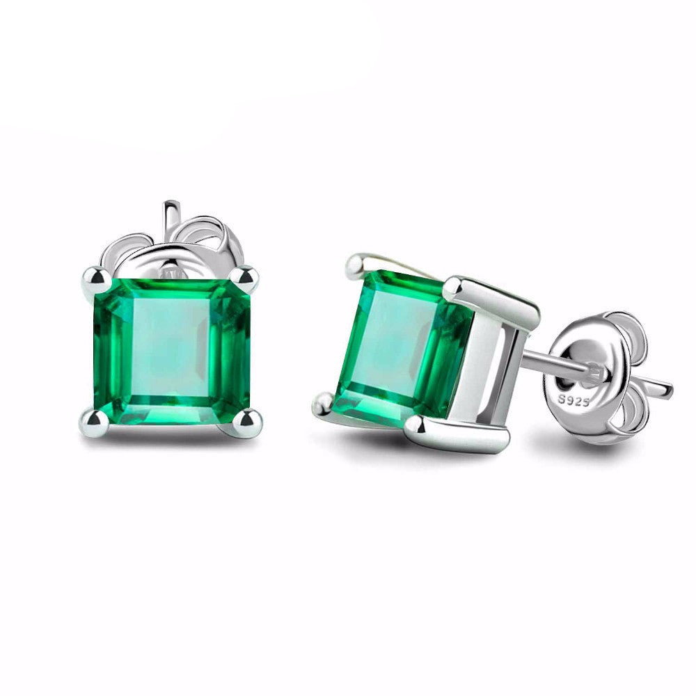 Square 0.6ct Created Created Russian Nano Emerald 925 Sterling Silver Stud Earrings Fashion Jewelry for Women - CelebritystyleFashion.com.au online clothing shop australia